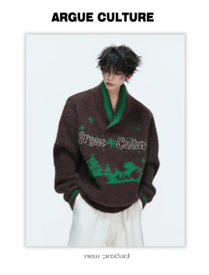 desc::v-neck-faux-mink-christmas-sweater-oversized-knit-detail-img-9
