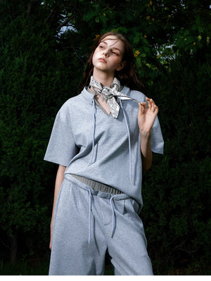 desc::v-neck-houndstooth-streetwear-set-curved-pants-detail-img-3