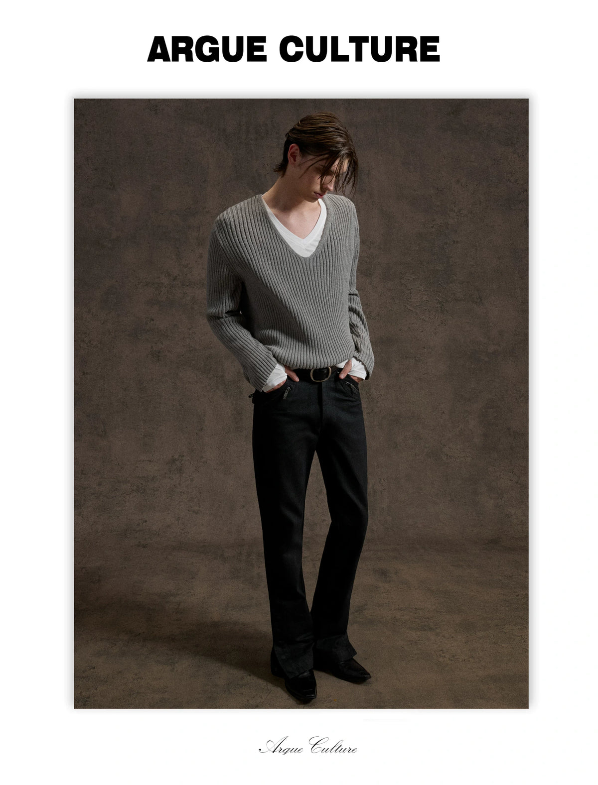 V-Neck Rib Knit Sweater Set with Detachable Base Tee - detail image 6