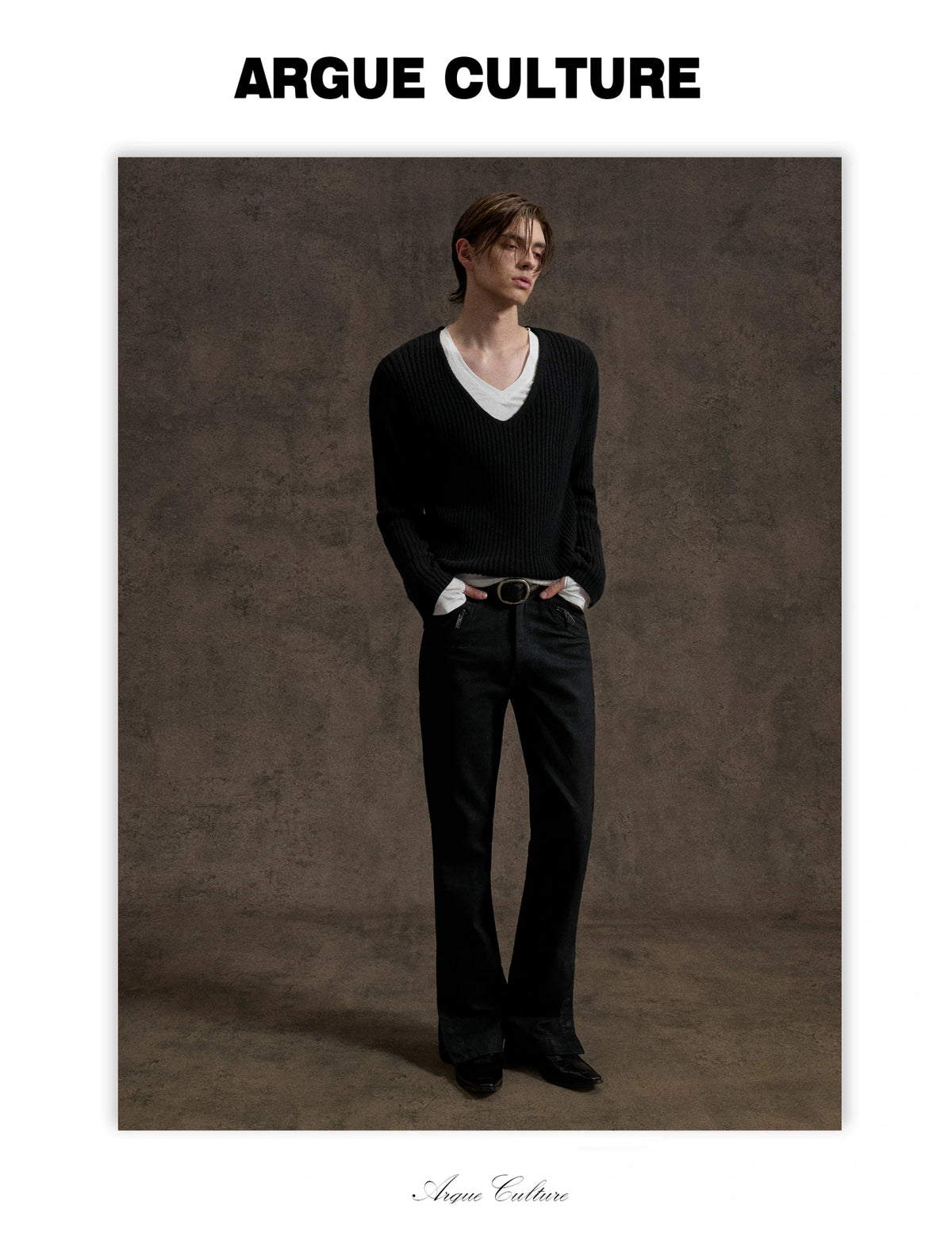 V-Neck Rib Knit Sweater Set with Detachable Base Tee - detail image 15