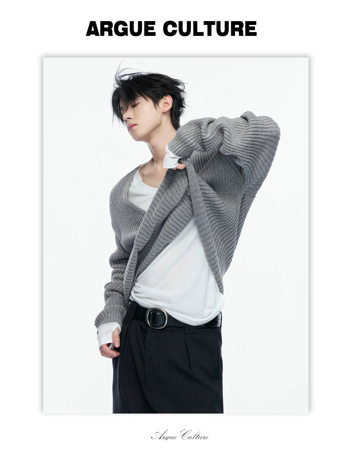V-Neck Rib Knit Sweater Set with Detachable Base Tee - detail image 10