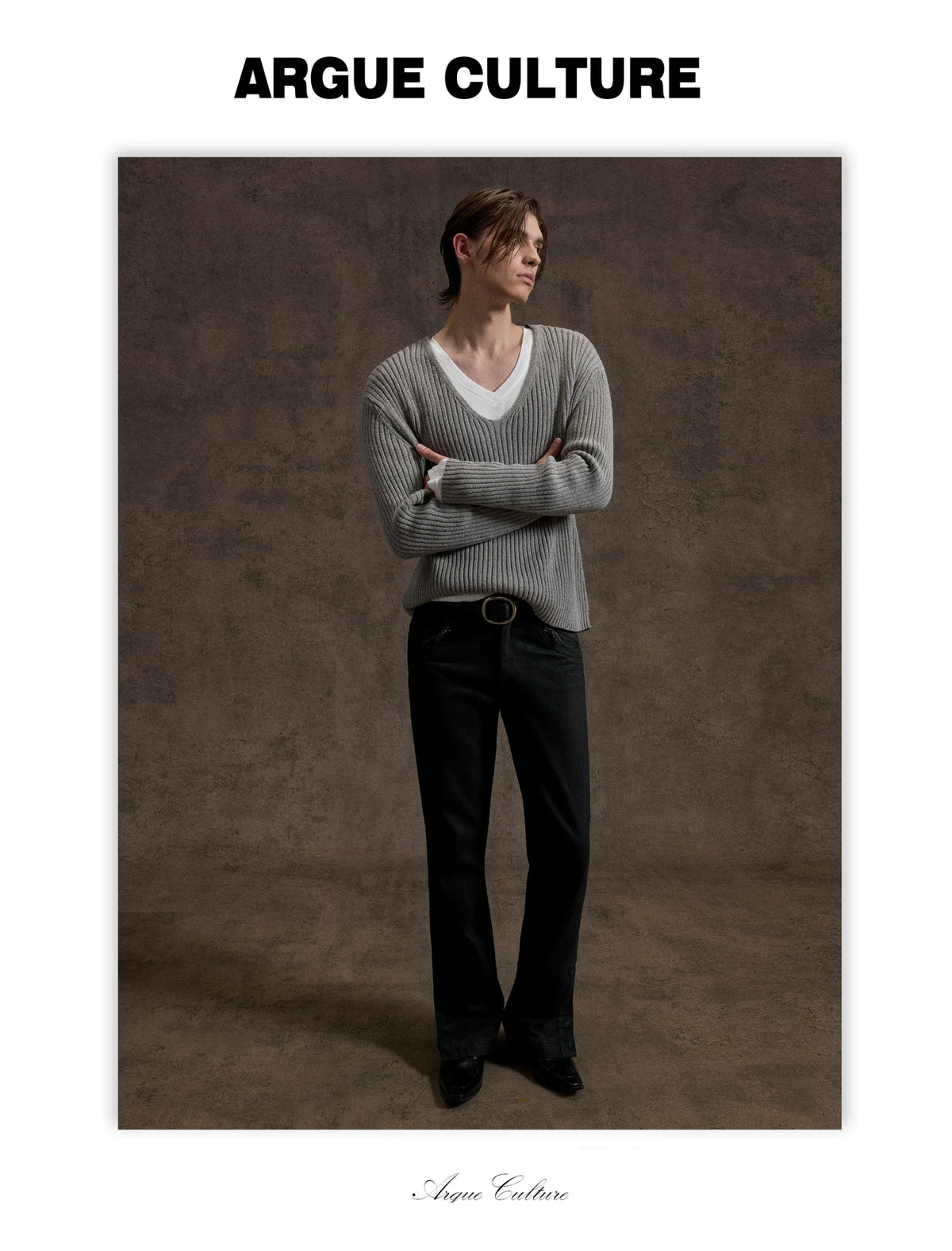V-Neck Rib Knit Sweater Set with Detachable Base Tee - detail image 7