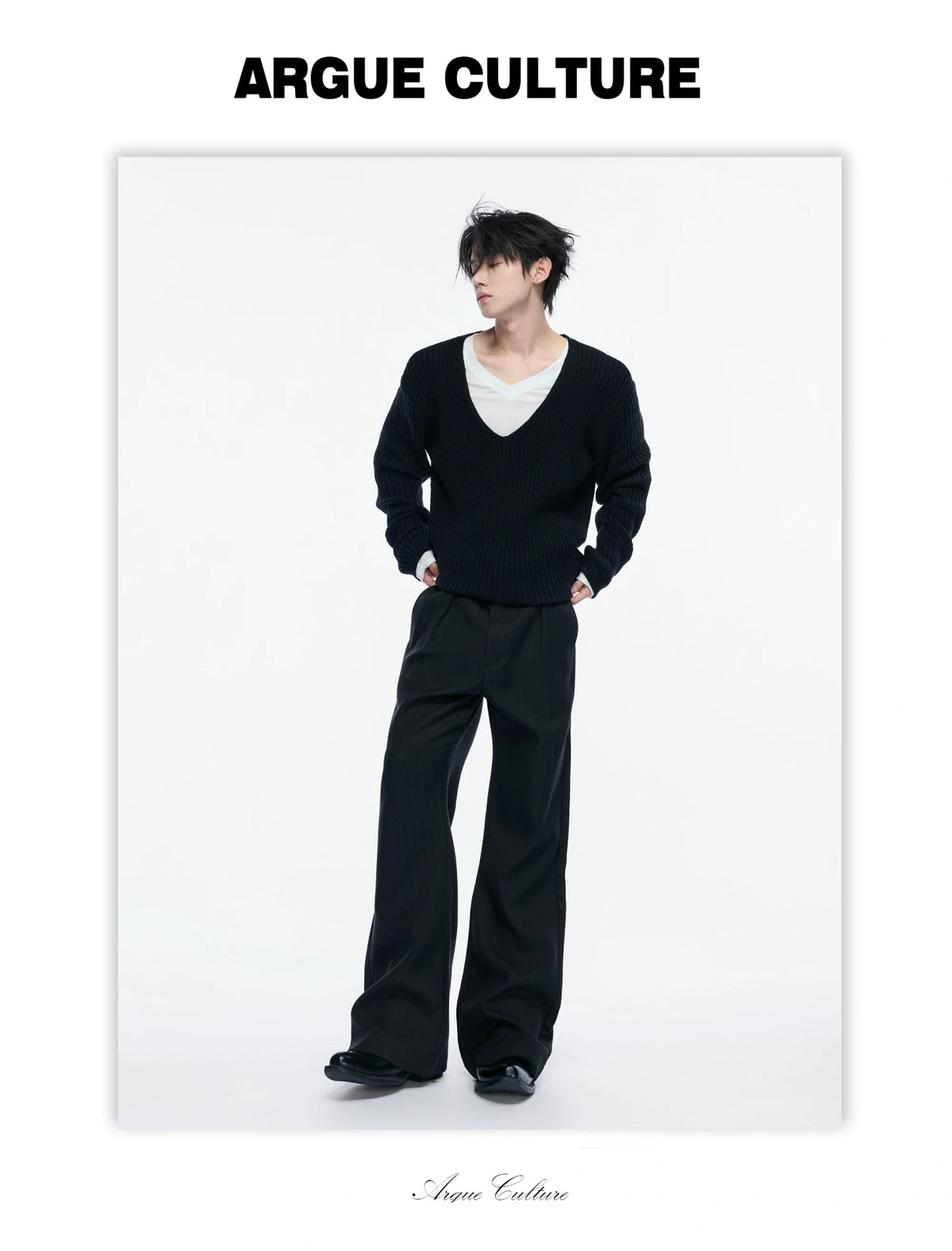 V-Neck Rib Knit Sweater Set with Detachable Base Tee - detail image 11