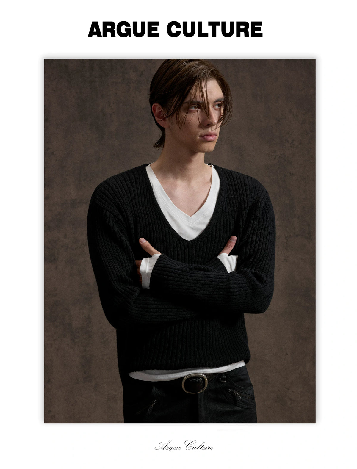 V-Neck Rib Knit Sweater Set with Detachable Base Tee - detail image 14