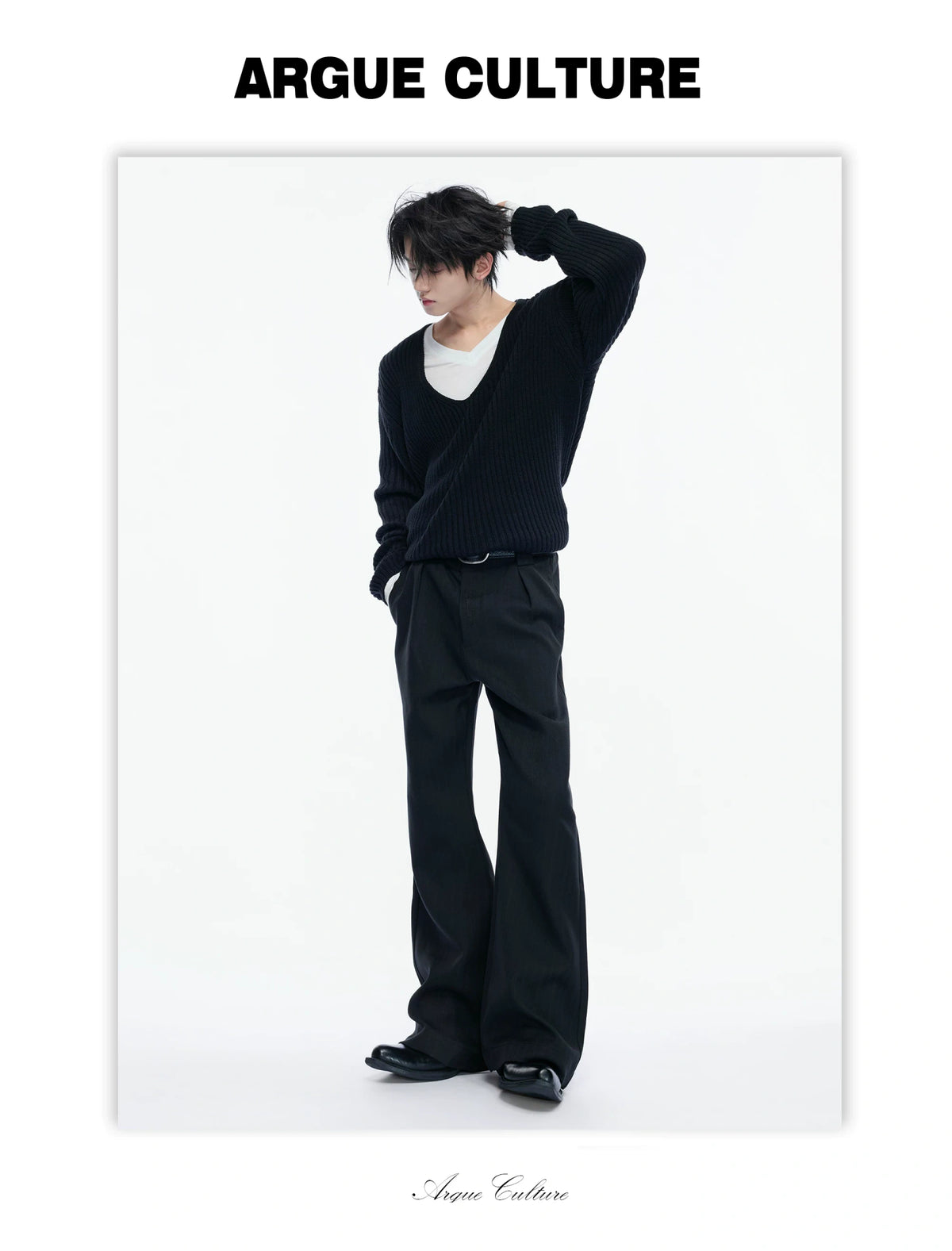V-Neck Rib Knit Sweater Set with Detachable Base Tee - detail image 2