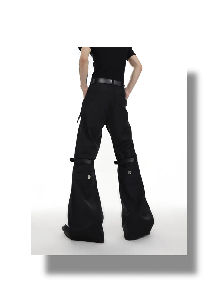 Versatile Flared Trousers with Spilced Blet and Metal Button Detail - ArguE CulturE