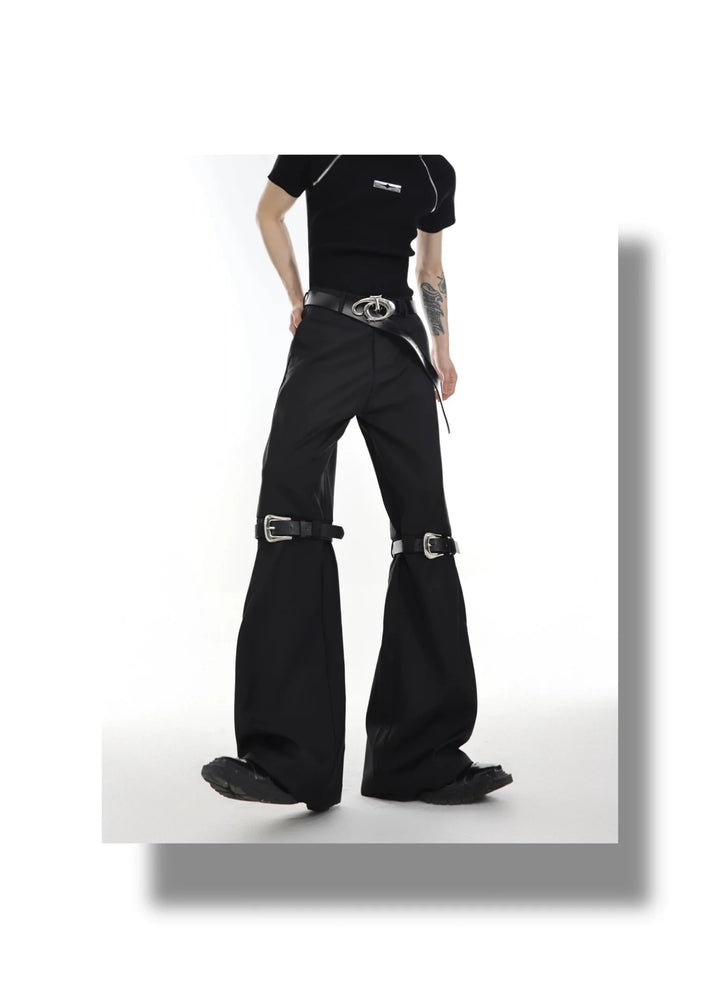 Versatile Flared Trousers with Spilced Blet and Metal Button Detail - ArguE CulturE