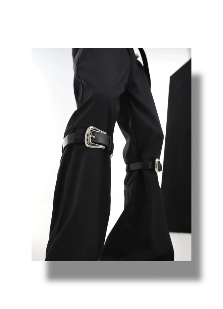 Versatile Flared Trousers with Spilced Blet and Metal Button Detail - ArguE CulturE