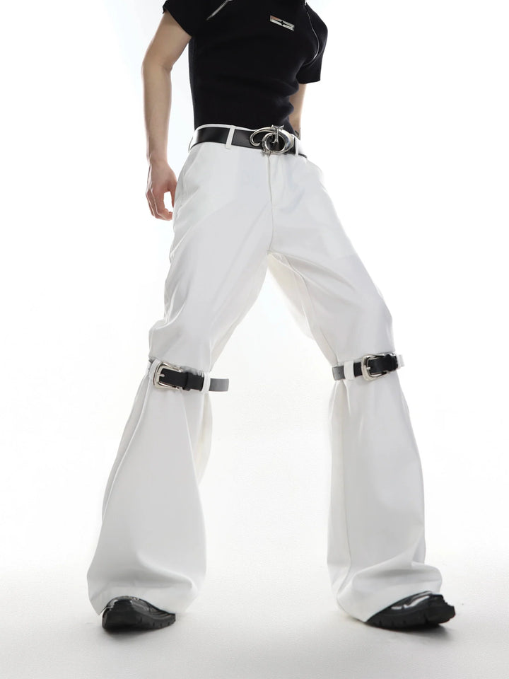 Versatile Flared Trousers with Spilced Blet and Metal Button Detail - ArguE CulturE