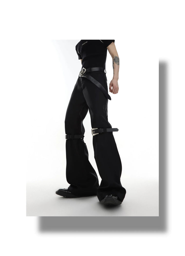 Versatile Flared Trousers with Spilced Blet and Metal Button Detail - ArguE CulturE