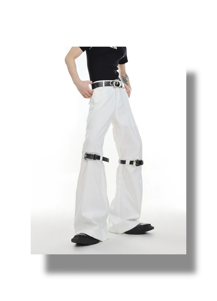 Versatile Flared Trousers with Spilced Blet and Metal Button Detail - ArguE CulturE