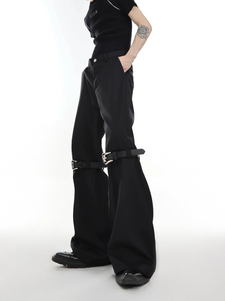 Versatile Flared Trousers with Spilced Blet and Metal Button Detail - ArguE CulturE