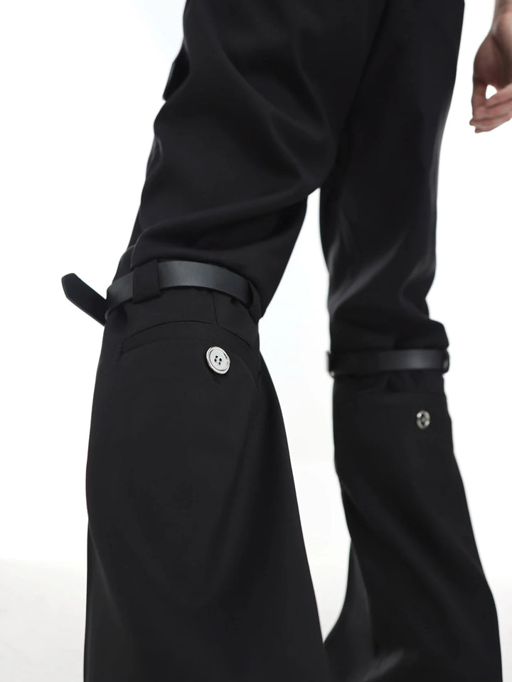 Versatile Flared Trousers with Spilced Blet and Metal Button Detail - ArguE CulturE