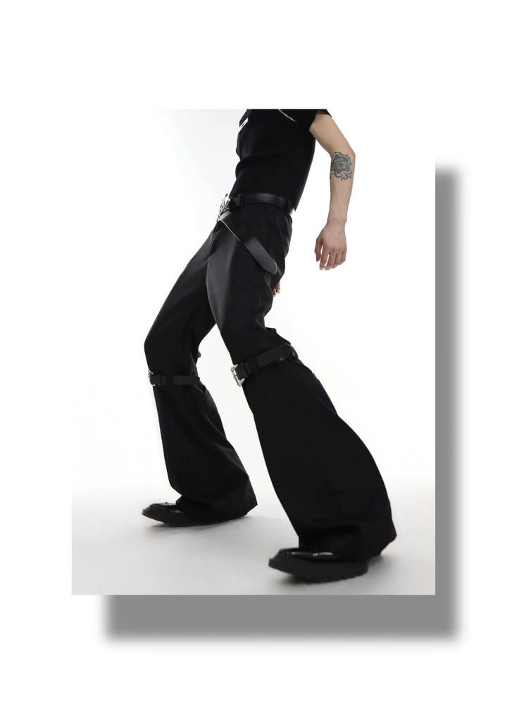 Versatile Flared Trousers with Spilced Blet and Metal Button Detail - ArguE CulturE