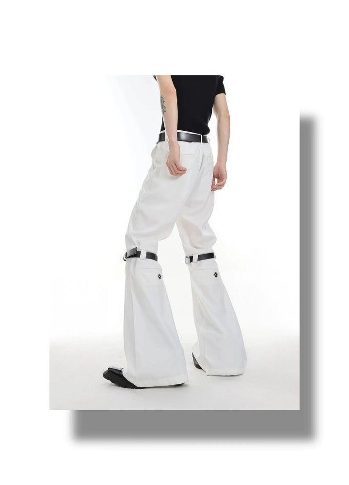 Versatile Flared Trousers with Spilced Blet and Metal Button Detail - ArguE CulturE