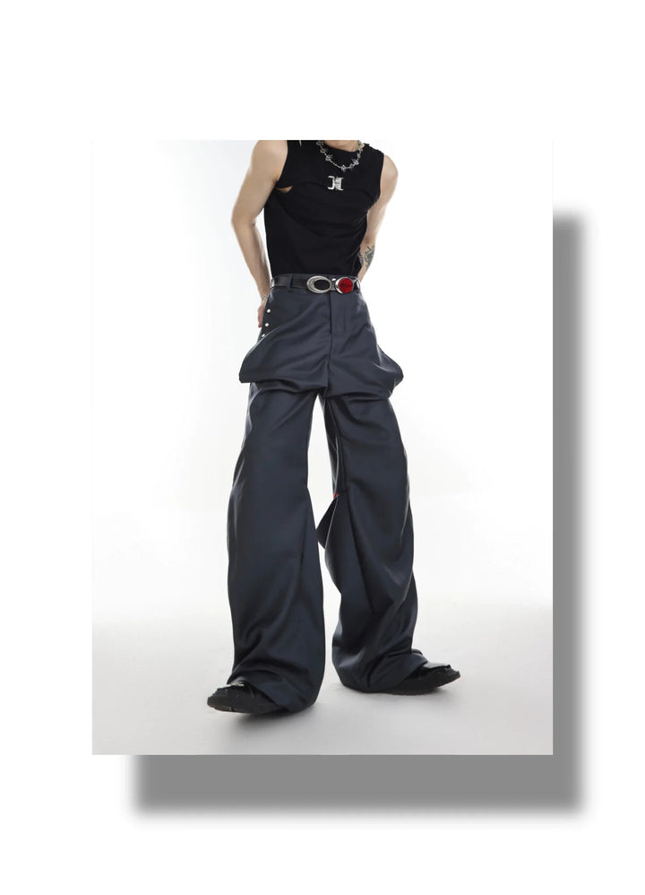 Versatile High - Waisted Flared Trousers with Spliced and Metal Button Detail - ArguE CulturE