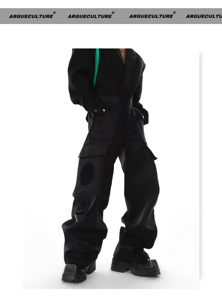 Versatile Wide - Leg Cargo Trousers with Mirror Panel Patchwork - ArguE CulturE