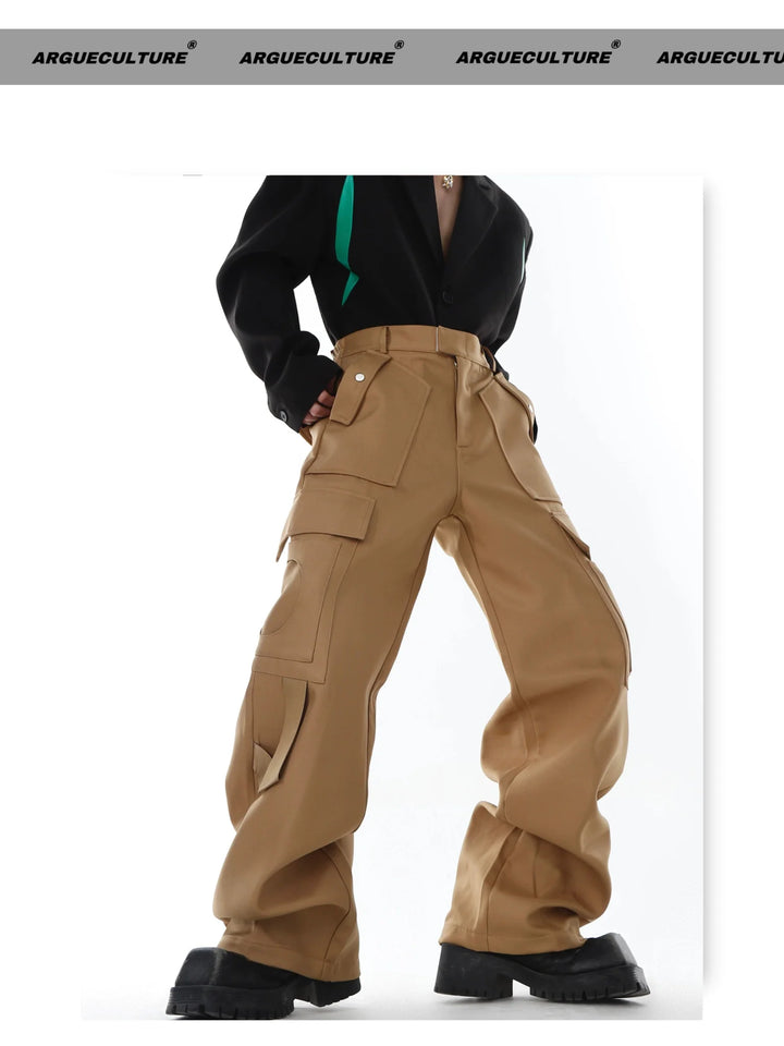 Versatile Wide - Leg Cargo Trousers with Mirror Panel Patchwork - ArguE CulturE