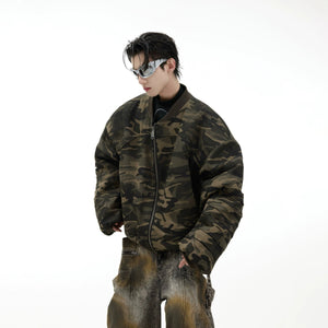 Heavyweight padded cotton camo bomber jacket for winter streetwear