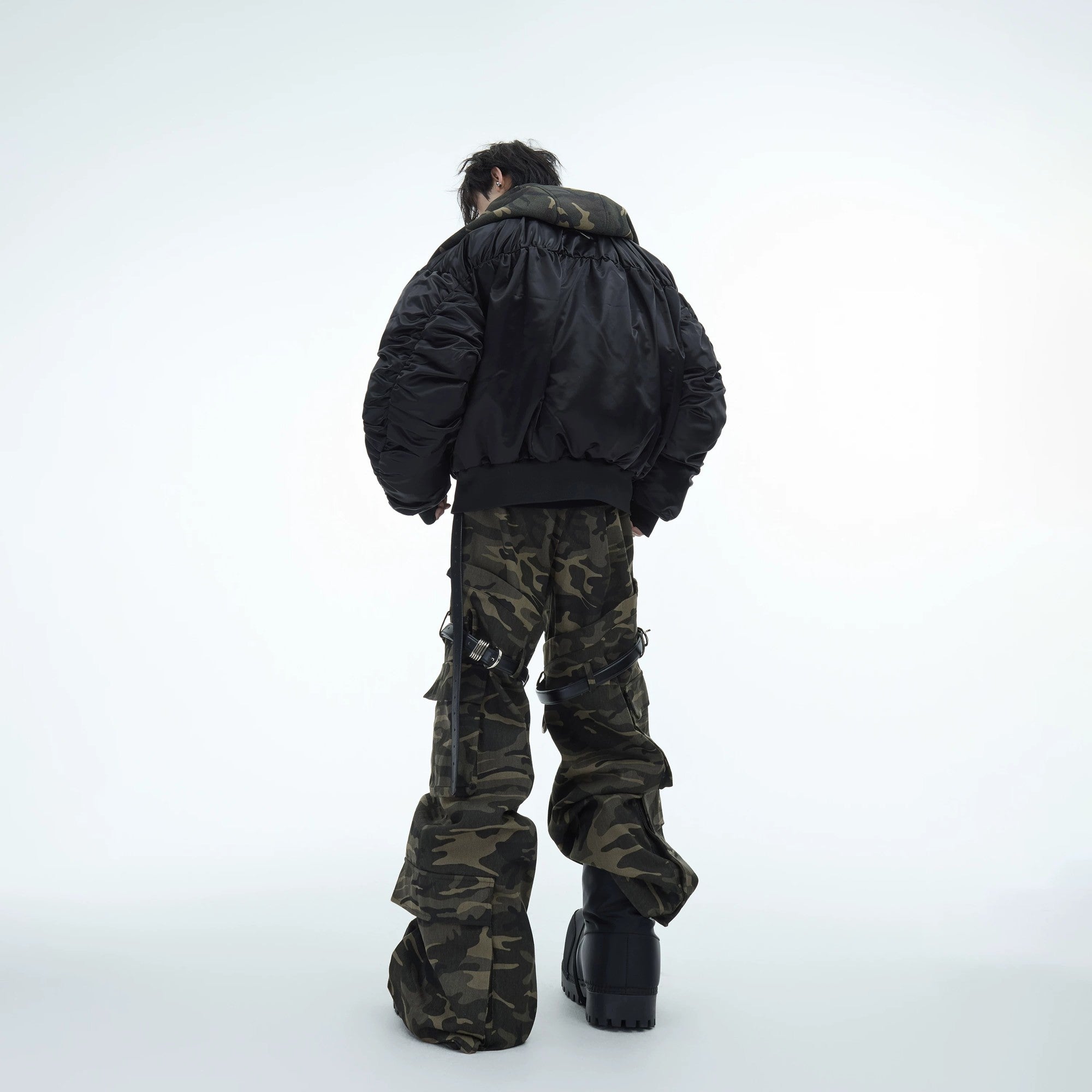 Detail of the unique detachable belt design on cargo pants