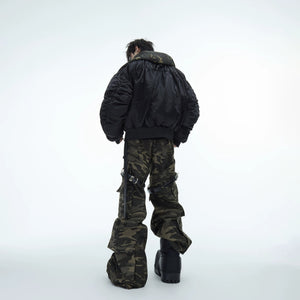 Detail of the unique detachable belt design on cargo pants