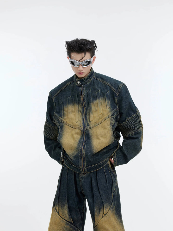 Vintage Distressed Deconstructed Denim Suit | 3D Embossed Jacket Set - ArguE CulturE