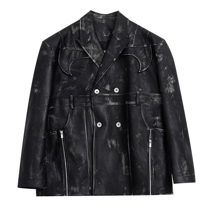 Vintage Distressed Faux Leather Blazer | Padded Shoulder Structured Suit in Unisex Style - ArguE CulturE