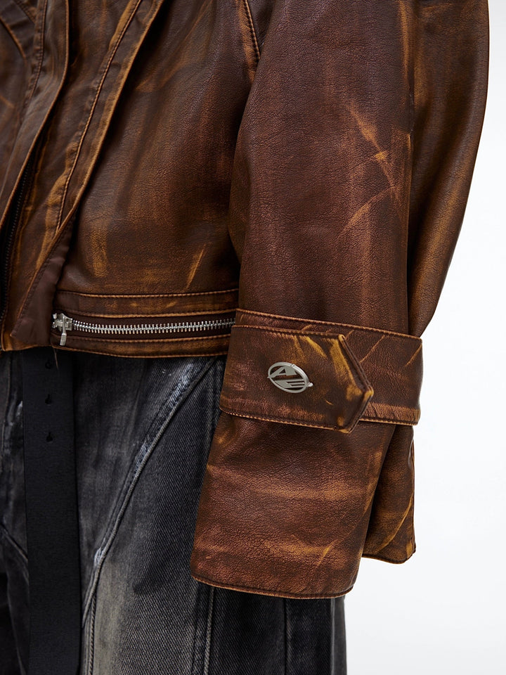 Vintage Distressed Faux Leather Jacket | Deconstructed Brown Biker Coat - ArguE CulturE