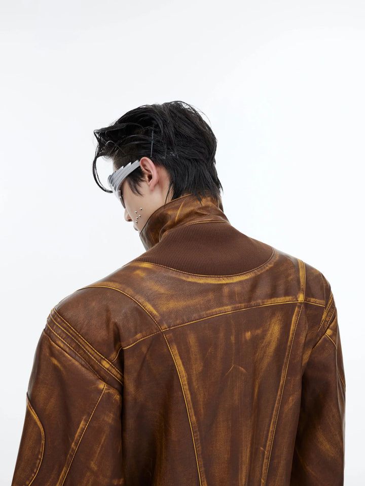 Vintage Distressed Faux Leather Jacket | Deconstructed Brown Biker Coat - ArguE CulturE