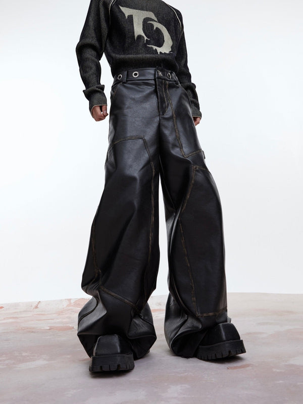 Vintage Distressed Faux Leather Pants | Metallic Wide - Leg Design - ArguE CulturE