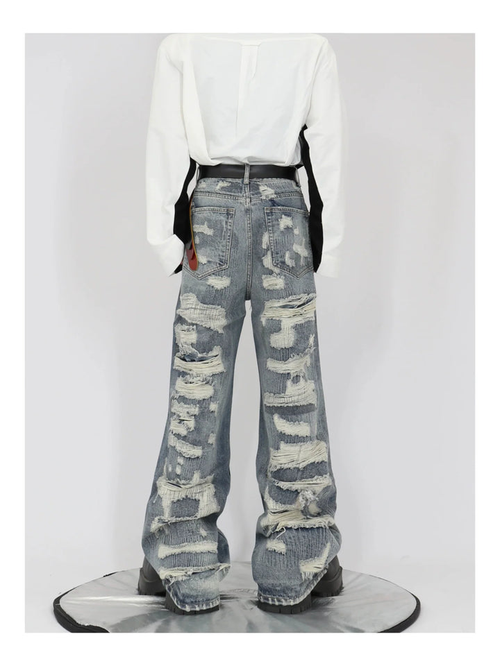 Vintage Distressed Heavy Duty Denim Jeans Wide - Leg Trousers - ArguE CulturE