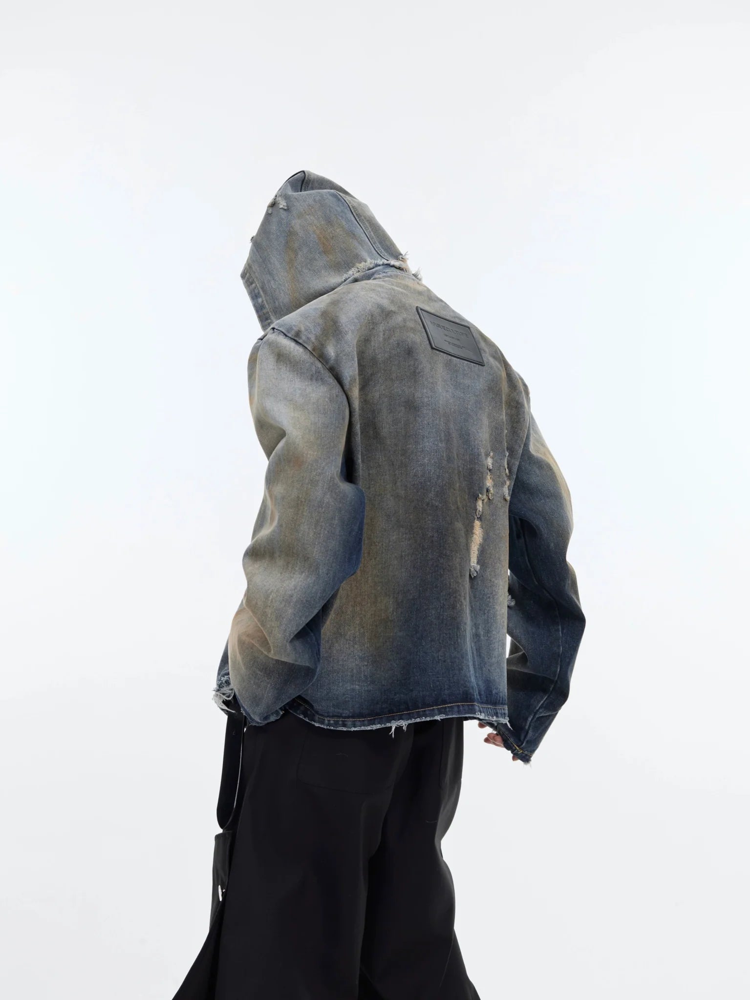 Vintage Distressed Hooded Denim Jacket | Structured Shoulder Destroyed Coat - ArguE CulturE