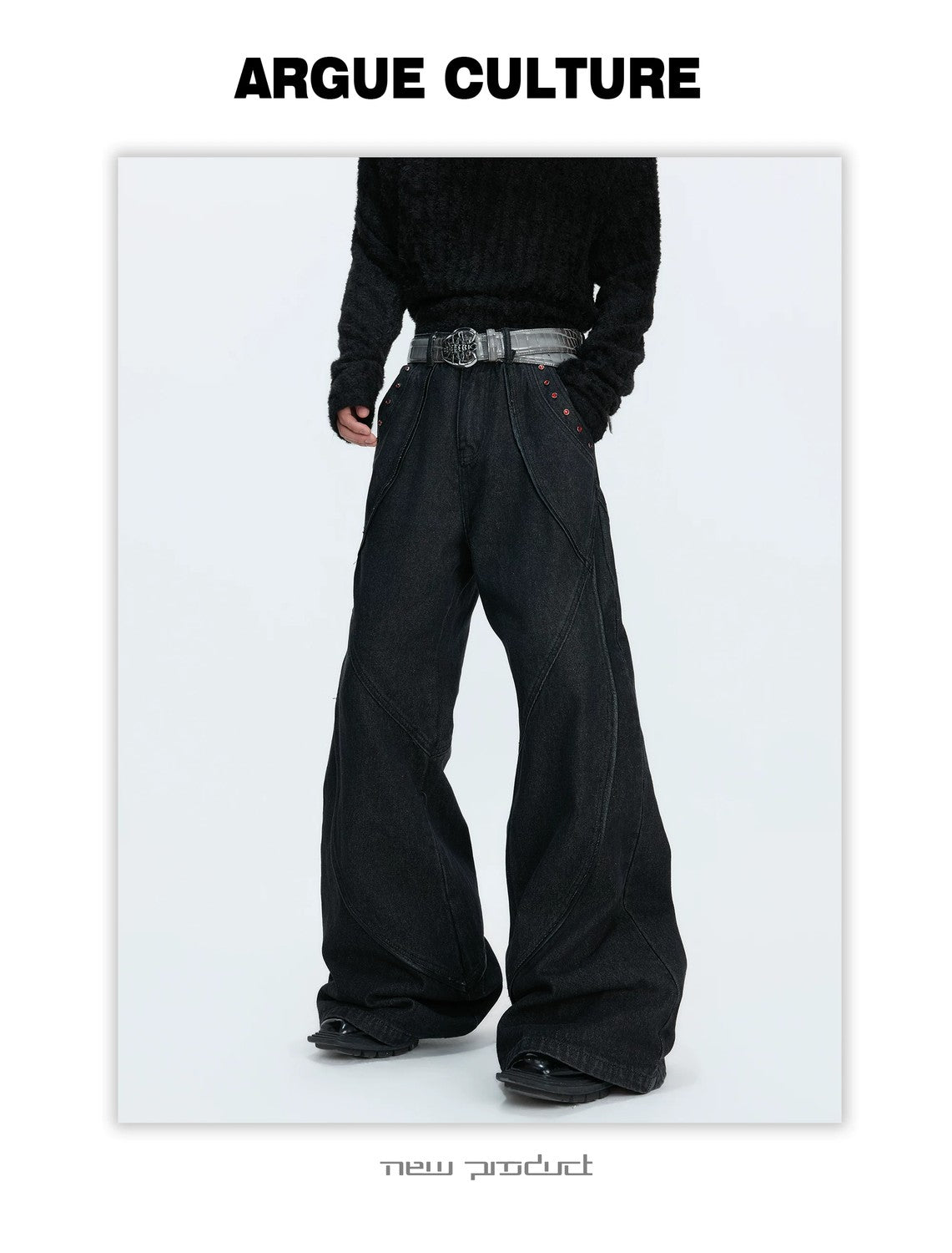 desc::vintage-distressed-washed-flare-denim-with-red-rhinestones-detail-img-13