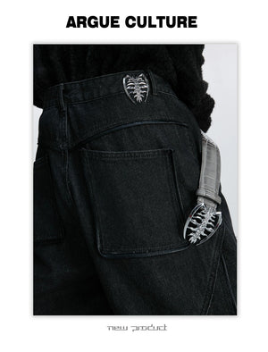 desc::vintage-distressed-washed-flare-denim-with-red-rhinestones-detail-img-4