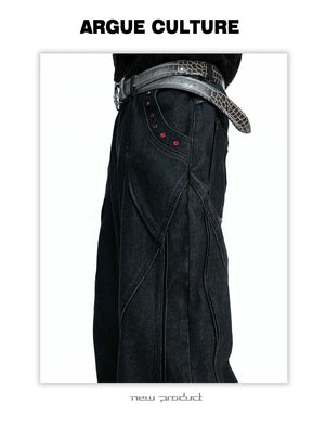 desc::vintage-distressed-washed-flare-denim-with-red-rhinestones-detail-img-8