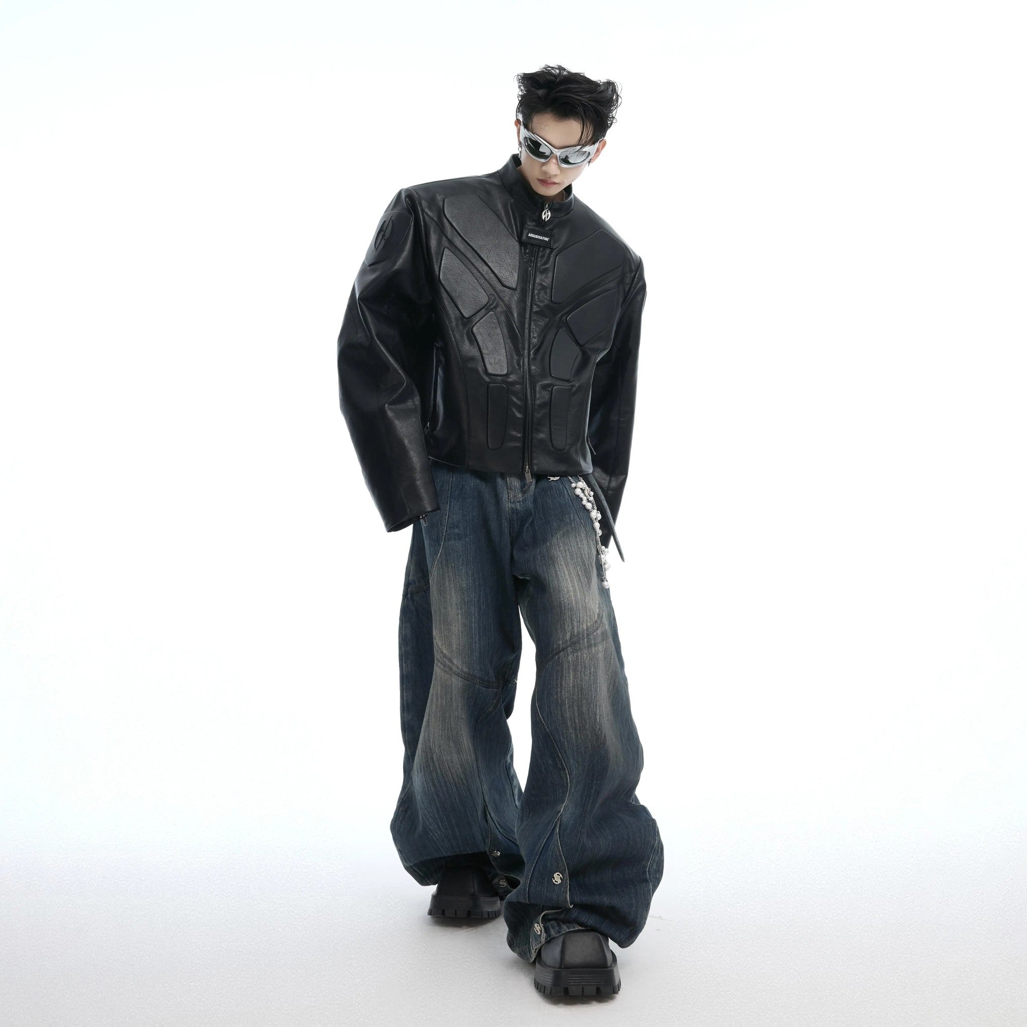 Detailed texture of heavy washed and distressed cotton denim fabric