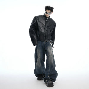 Detailed texture of heavy washed and distressed cotton denim fabric