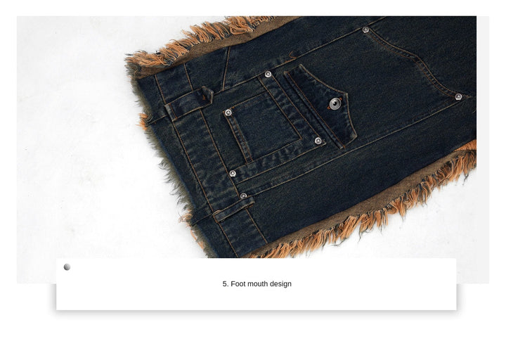 Vintage Fringe Studded Distressed Denim Pants with Deconstructed - ArguE CulturE