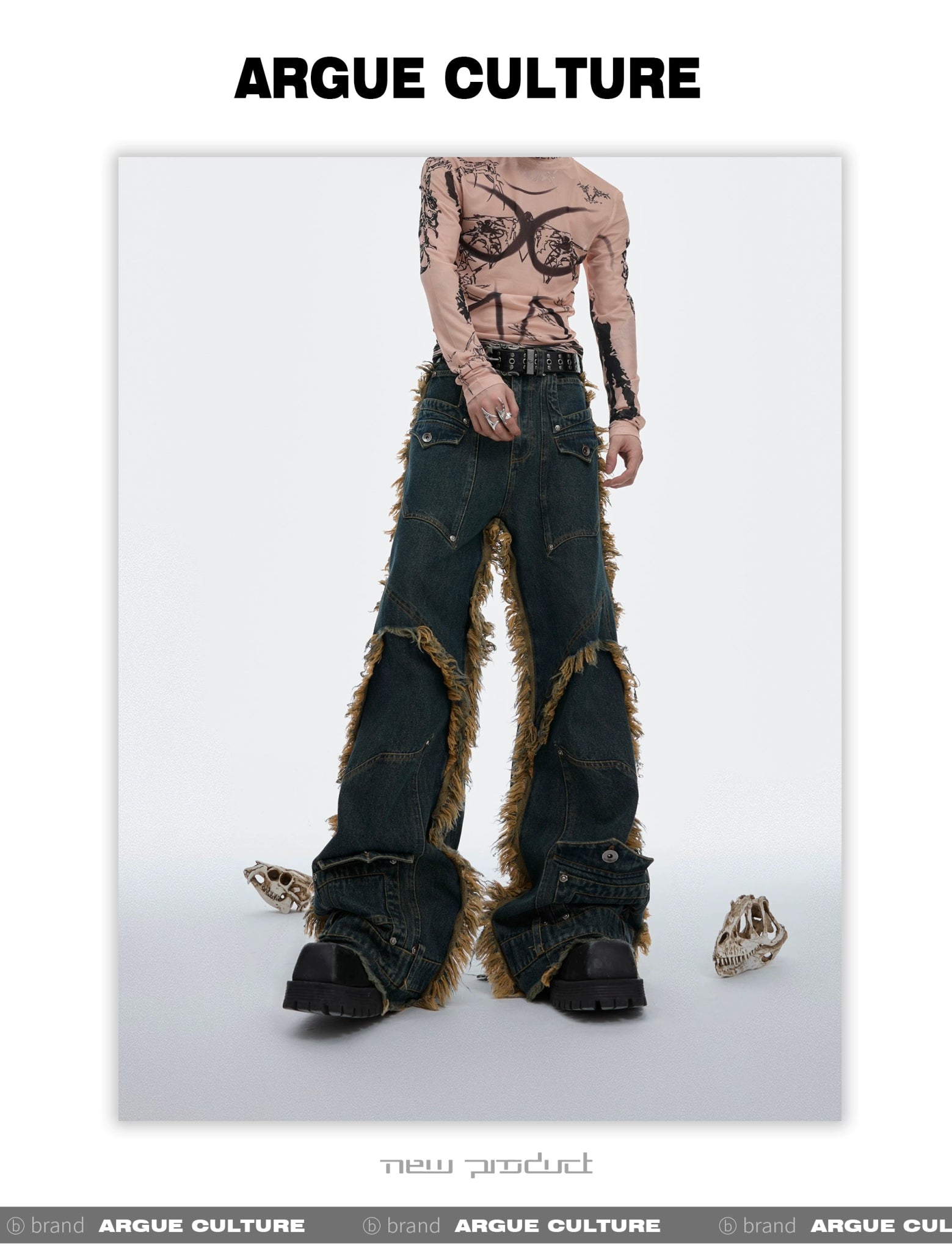 Vintage Fringe Studded Distressed Denim Pants with Deconstructed – ArguE  CulturE