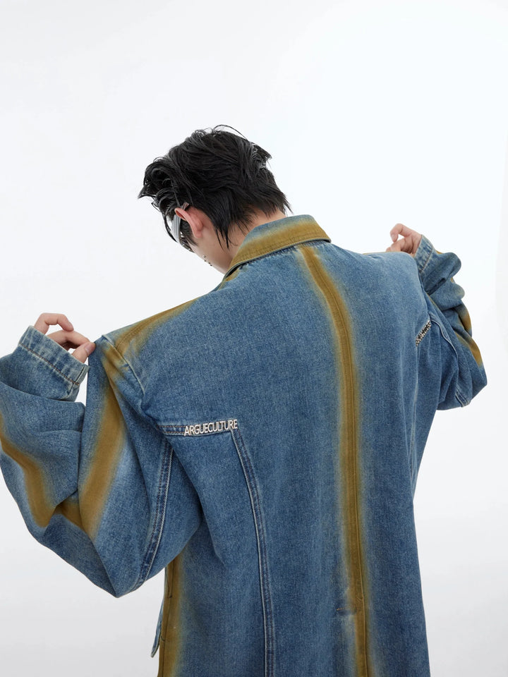 Vintage Wash Gradient Line Denim Blazer | Spray Paint Design Jacket - ArguE CulturE