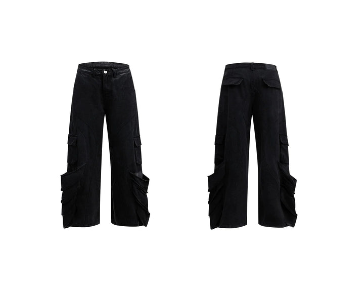 Vintage Washed Cargo Jeans with Large Pockets and Pleated Details - ArguE CulturE