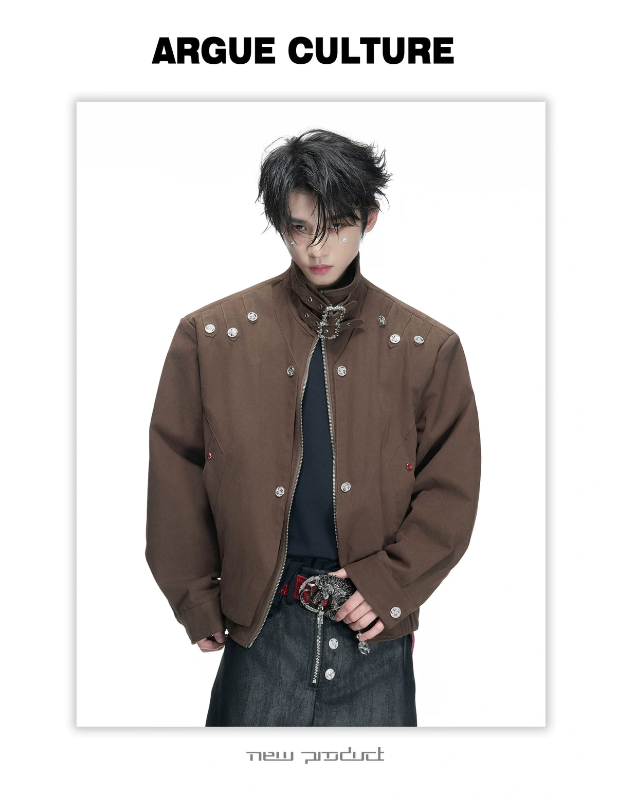 Vintage Washed Cotton Stand Collar Jacket | Asymmetric - detail image 4
