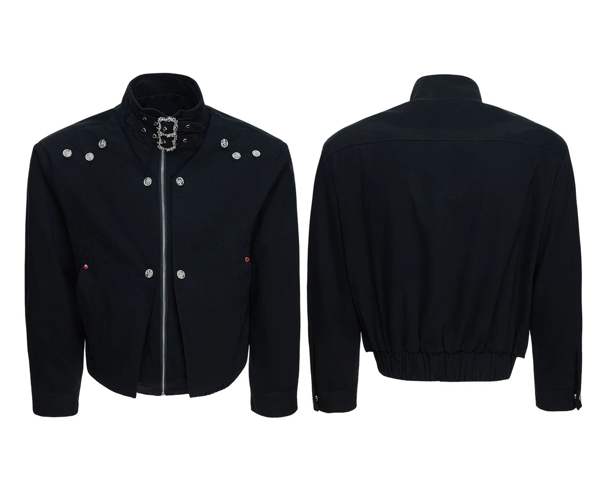 Vintage Washed Cotton Stand Collar Jacket | Asymmetric - detail image 9