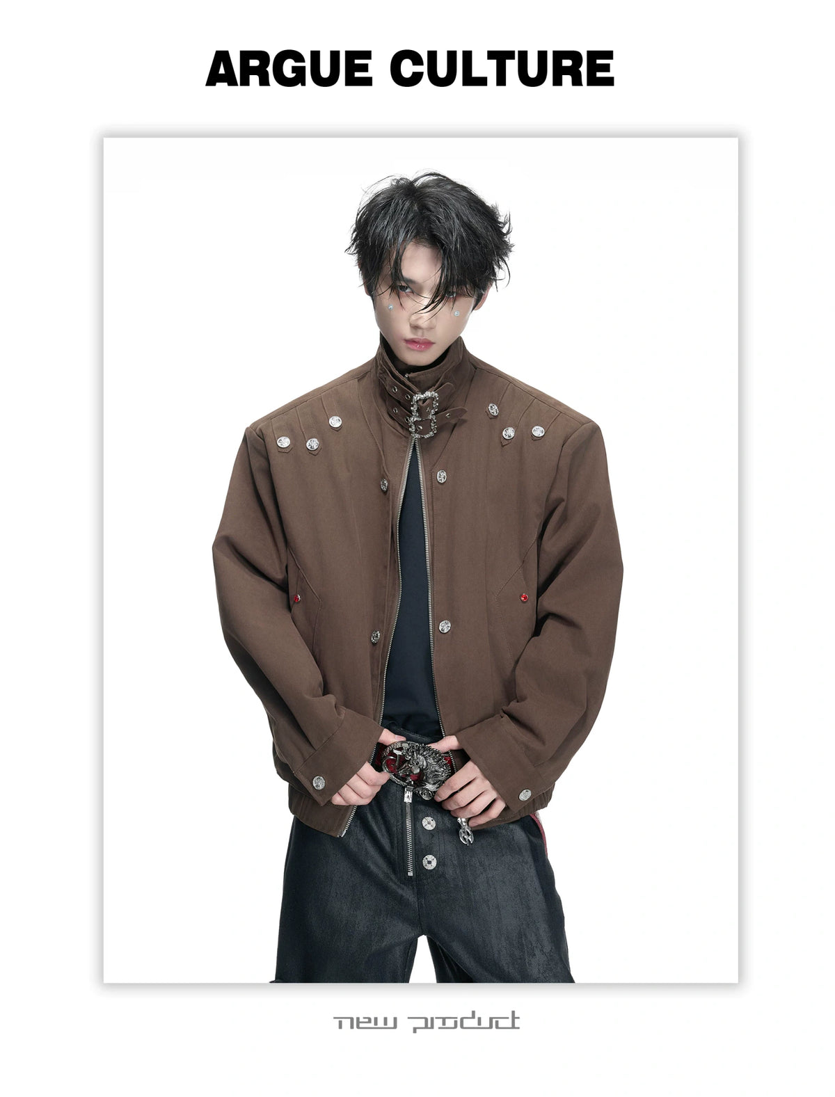 Vintage Washed Cotton Stand Collar Jacket | Asymmetric - detail image 3