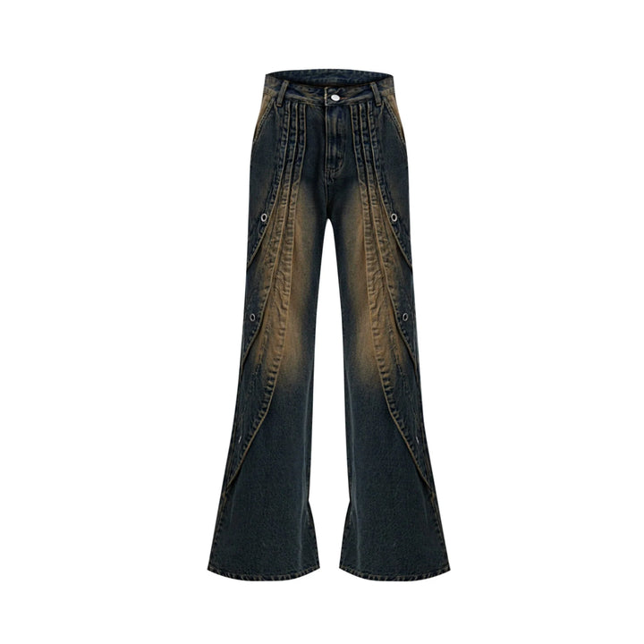 Vintage Washed Pleated Denim Pants with Metal Ring Design - ArguE CulturE