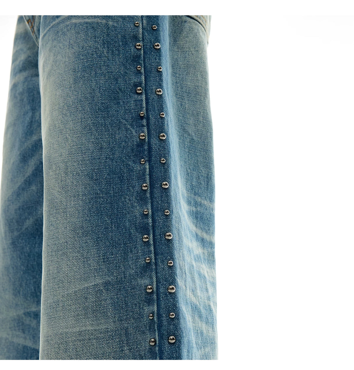 Vintage Washed Studded Straight Flare Jeans in Blue - detail image 4