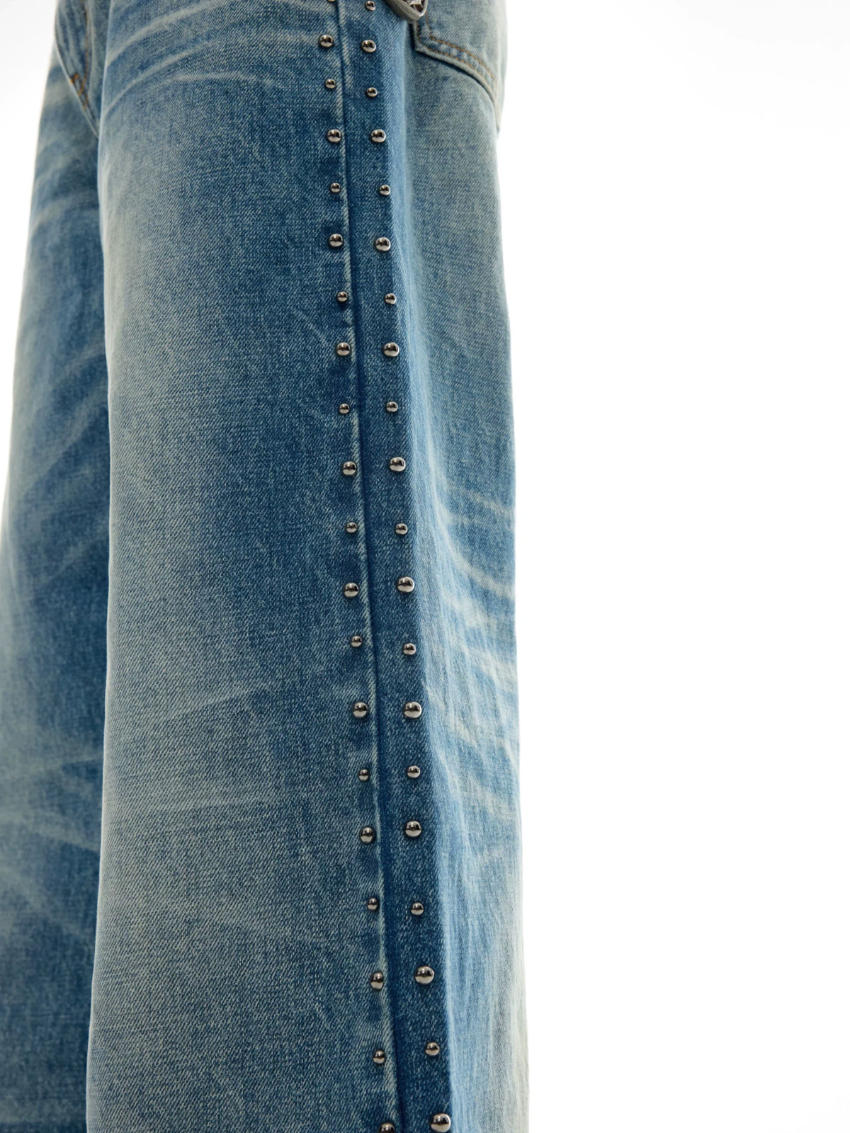 Vintage Washed Studded Straight Flare Jeans in Blue - main image 3