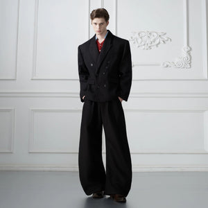 Model wearing white waffle texture streetwear suit at a party