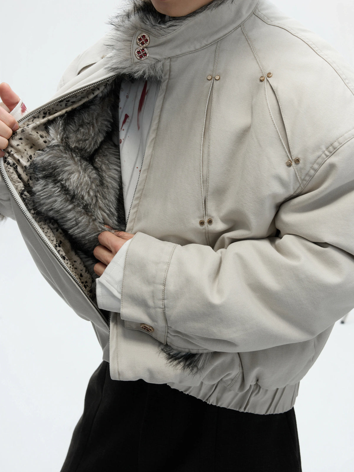 Washed Canvas Cotton Padded Jacket | Zip Front - main image 3