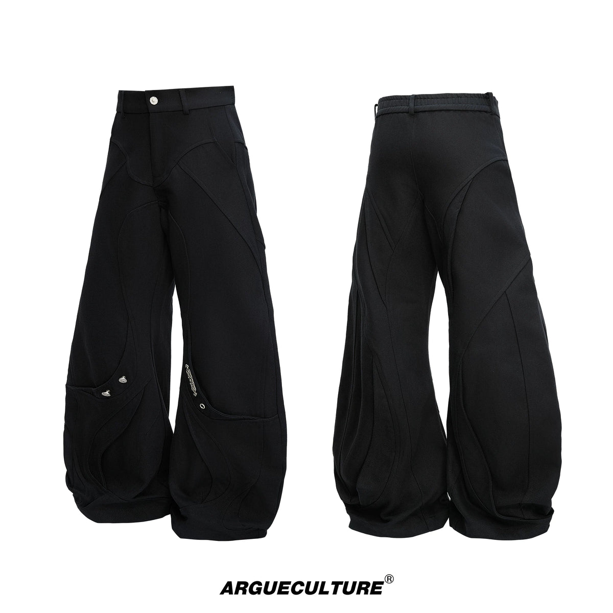Washed Curved-Leg Cargo Pants in Cotton Lyocell Blend - Washed Black